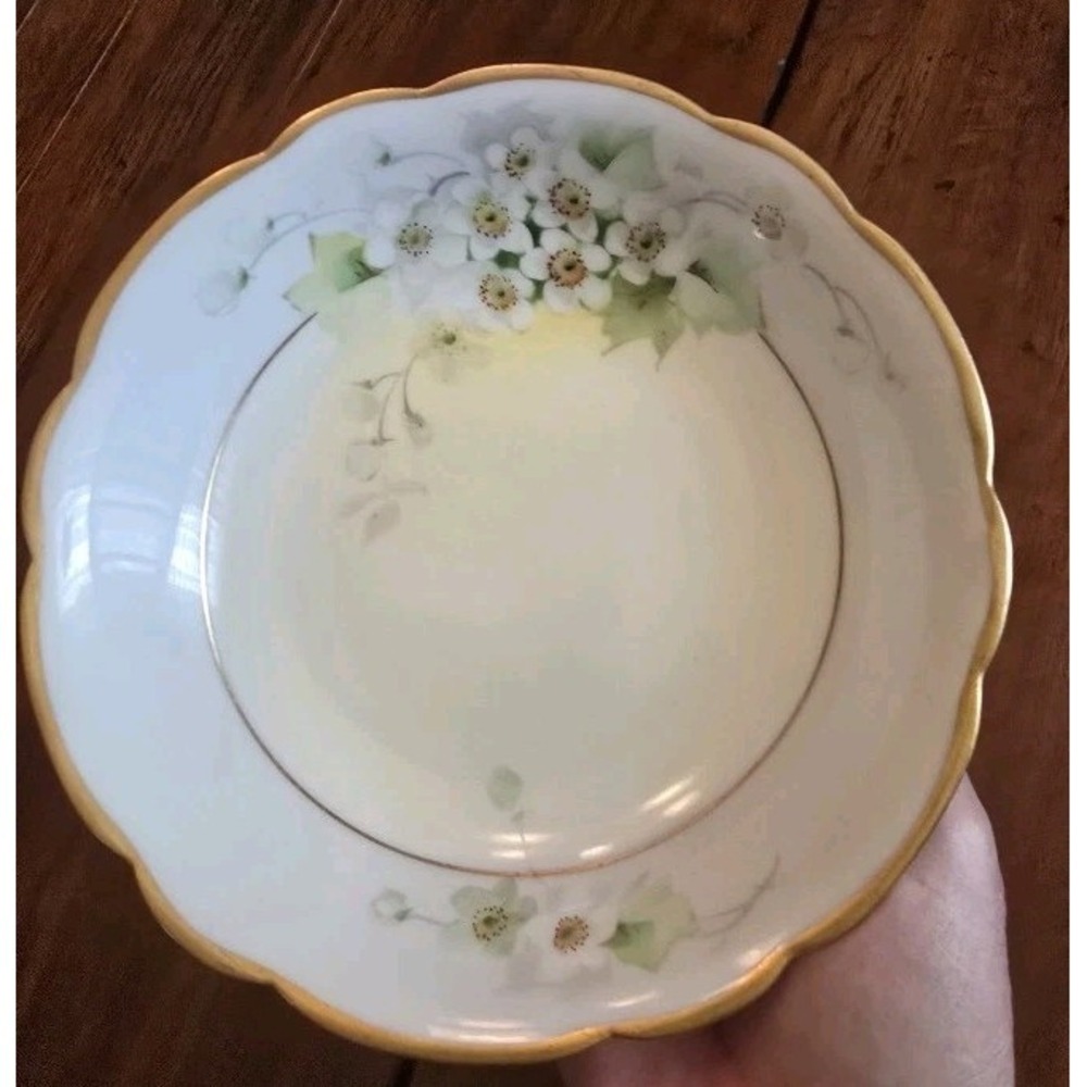 Pickard Antique Hand Painted Porcelain Dish Apple Blossoms 14K Gold Gilt‎ 1920s